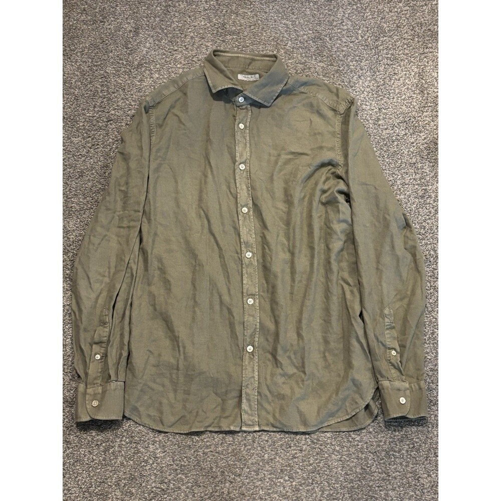 Boglioli Milano Shirt 42/16.5 Green Pique Oxford Cloth Long Sleeve Button Up